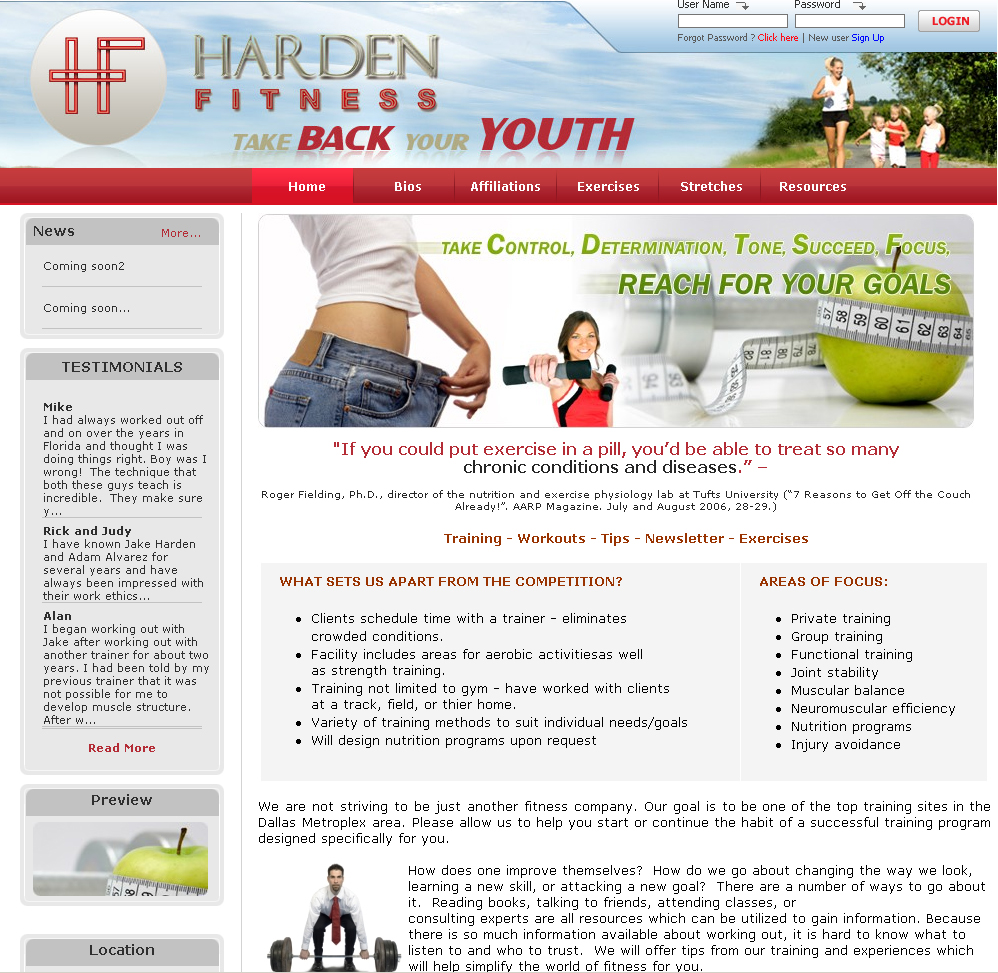 Harden Fitness,CMS Website, Database Website, Admin Driven Website, News System