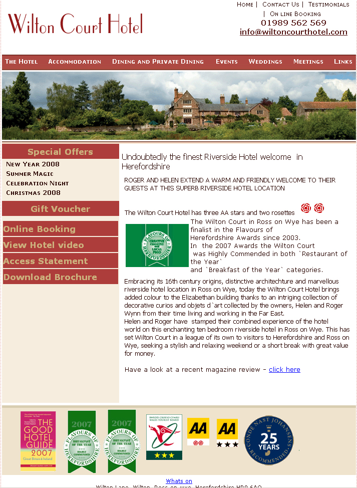 Wilton Court Hotel,CMS Website, Database Website, Admin Driven Website, News System